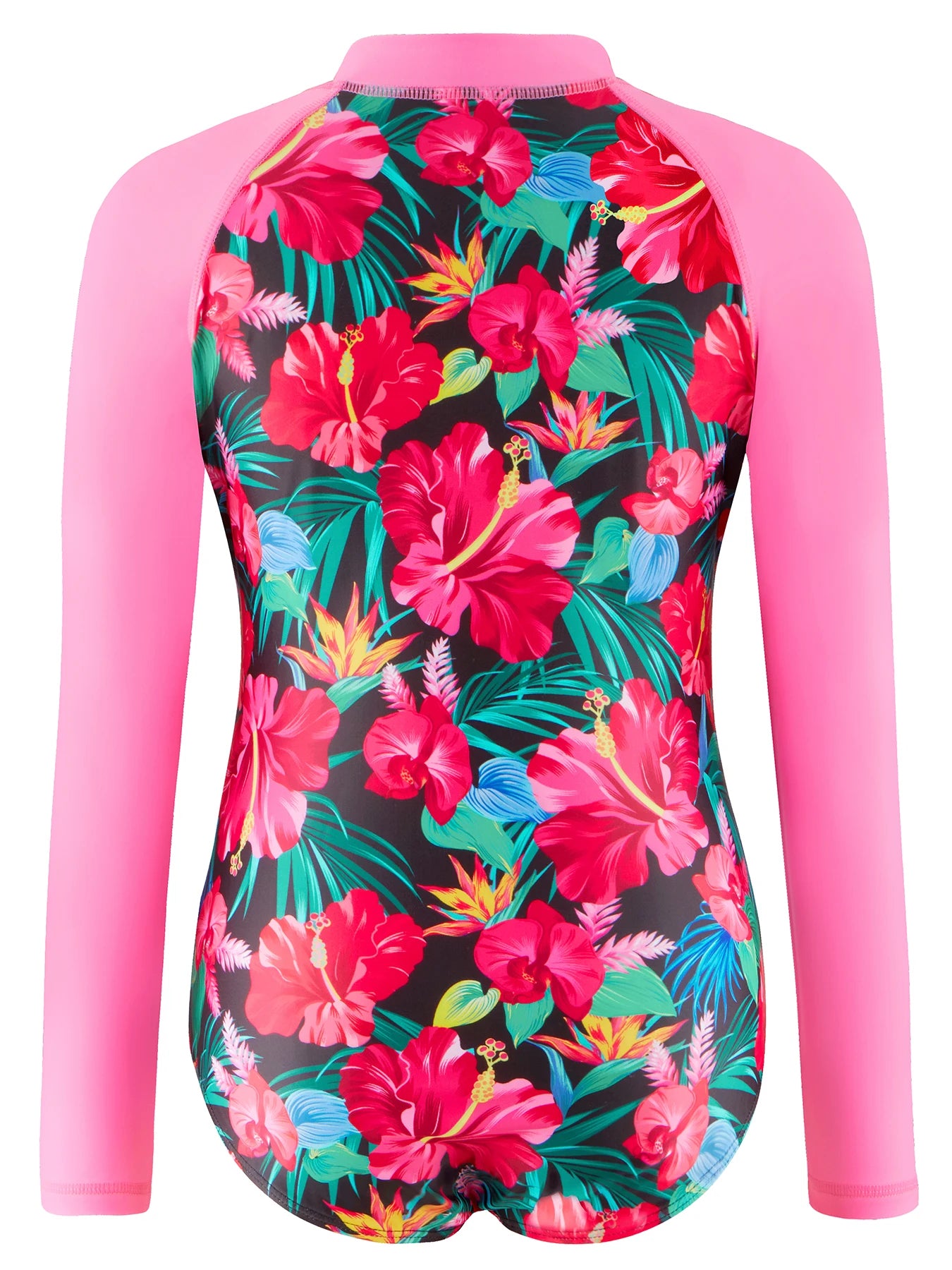 Girls Kids One Piece Long Sleeve Floral Print Bikini Cut Bottom Swimwear Beach Swim