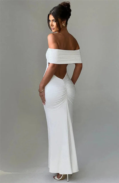 Women Strapless Backless Maxi Solid Off-shoulder Sleeveless Bodycon Long Dress