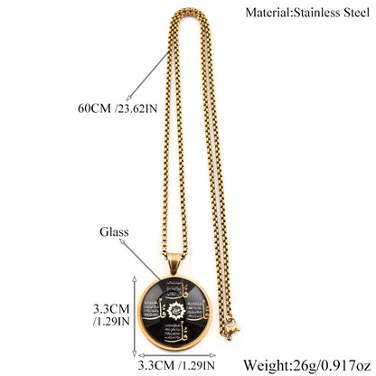 Women Men Gold Color Muslim Amulet Islamic Arabic Letter Quran Allah God Round Glass Pendant Necklace