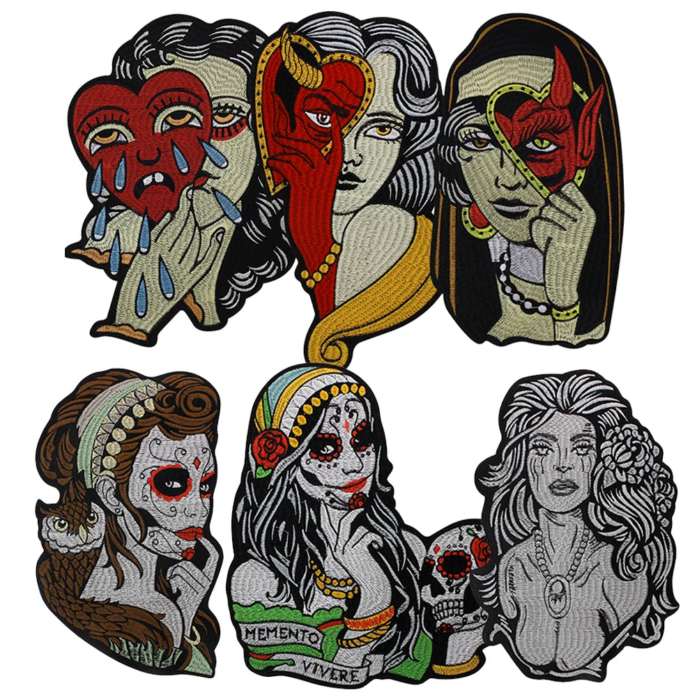 Embroidered Beauty Sexy Red Rose Love face Girl Patch Iron On Embroidered Patches for Clothes