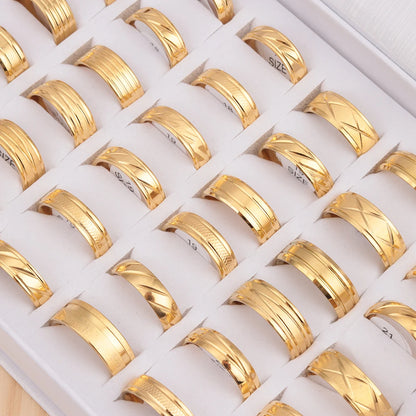 24pcs/lot Fashion Stainless Steel Stripe Gold Color Men Mix Stylish Rings