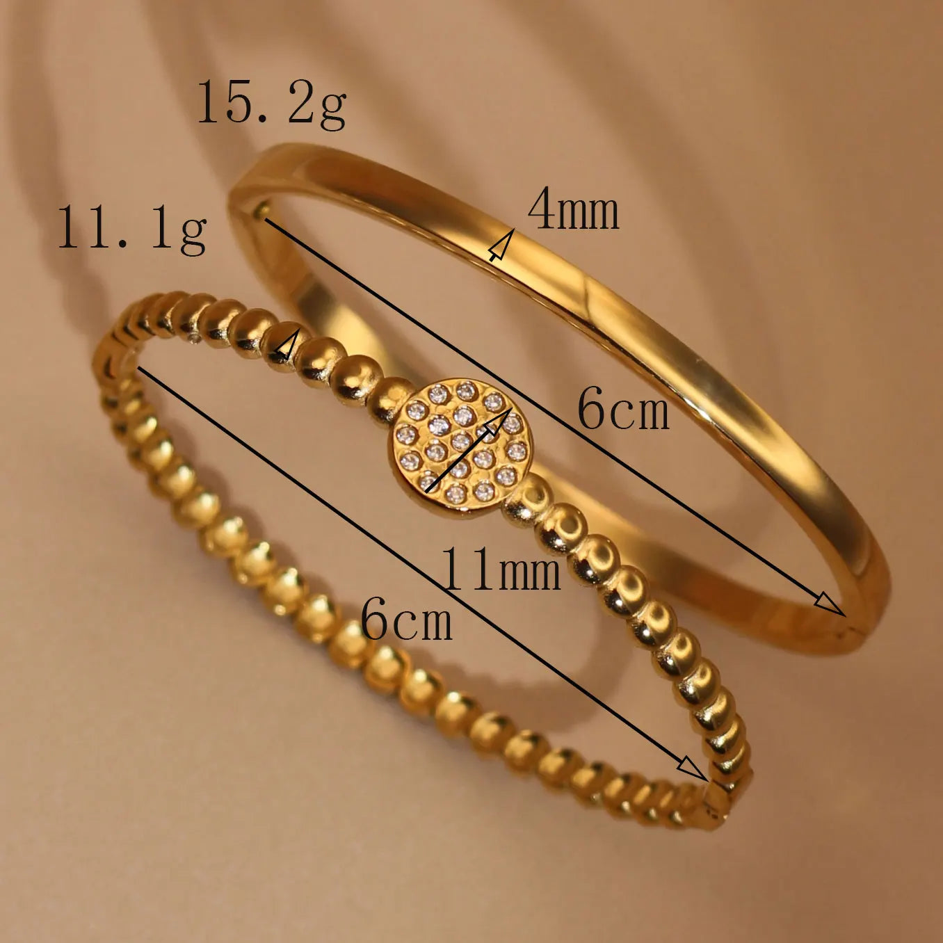 Women Fashion 2-in-1 Plated 18K Gold Zircon Stainless Steel Designer Bracelet Bangle