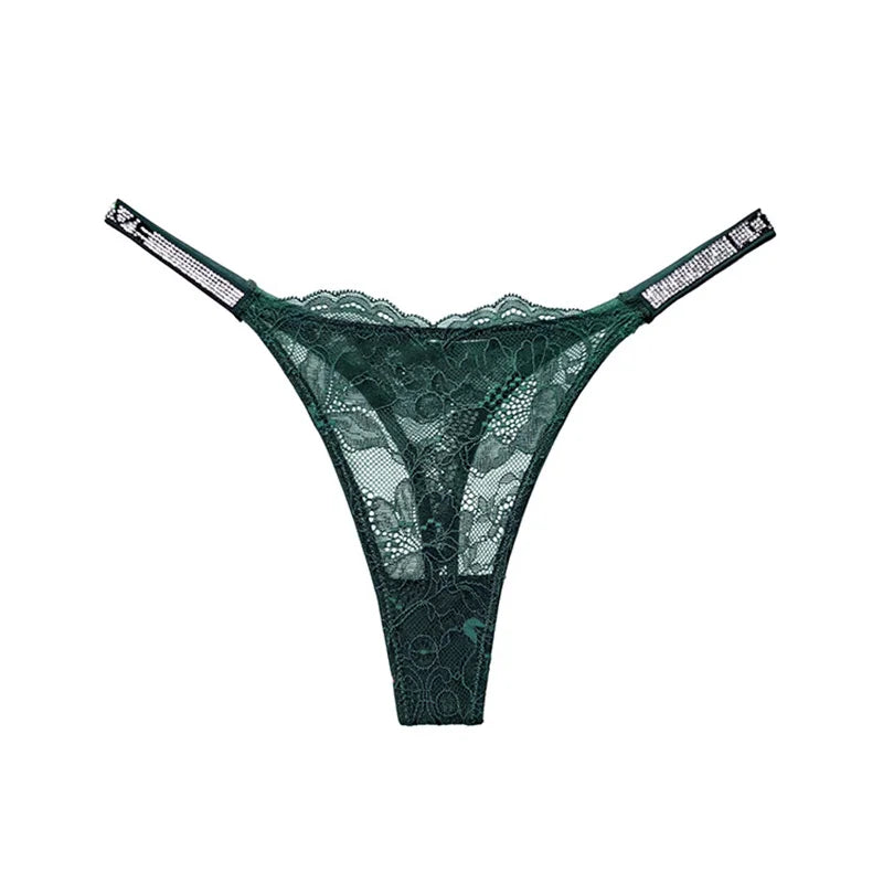 Women Lace Seamless Underwear Rhinestone G-String Thong Low Rise Panties Briefs