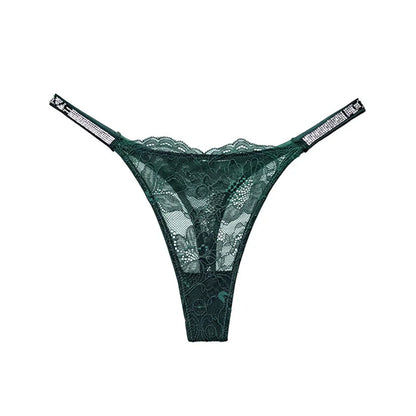 Women Lace Seamless Underwear Rhinestone G-String Thong Low Rise Panties Briefs