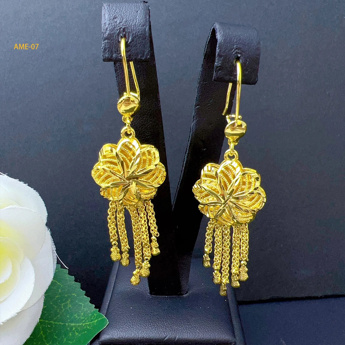 Dubai Ethiopia Tassel Gold Color African Women Bridal Wedding Drop Earrings