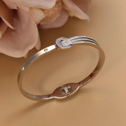 Women 18k Gold Plated Crystal Hollow Open Stainless Steel Bracelet