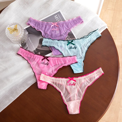Women Lace G-String Thin Mesh Hollow Out Underwear Transparent Low Waist Panties Briefs Thong