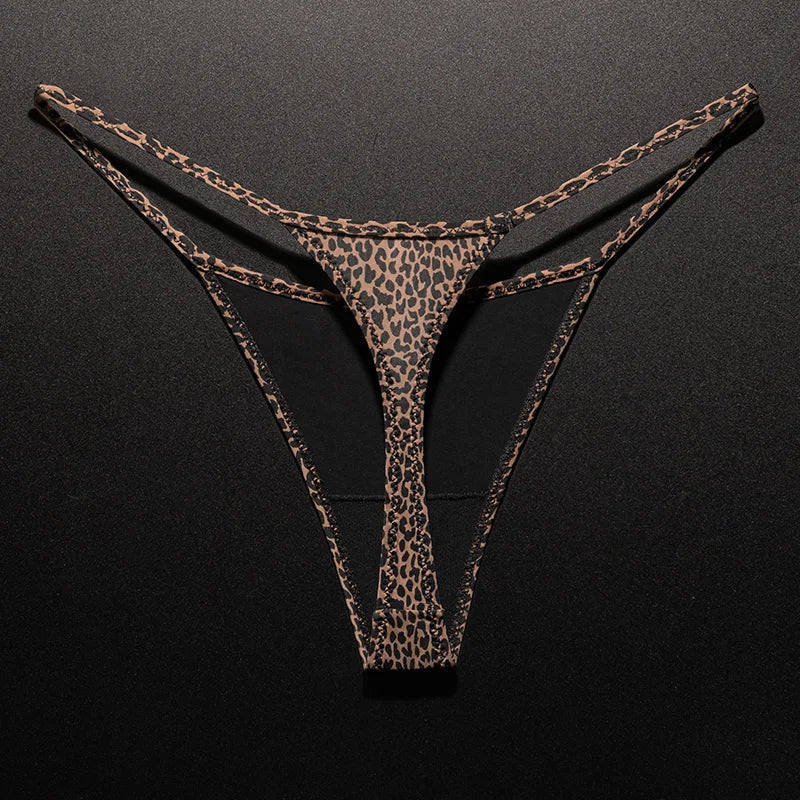 Women Low Waist G-String Leopard Briefs Thong Ice Slik T-back Underwear Seamless Panties