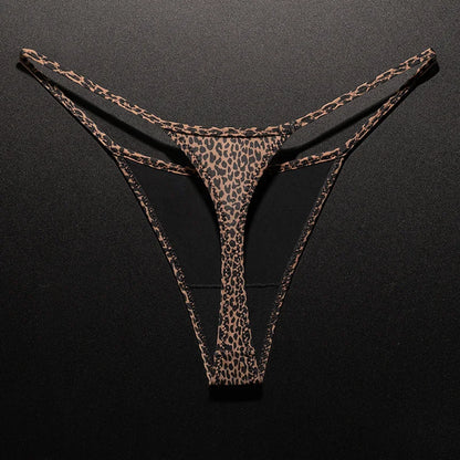 Women Low Waist G-String Leopard Briefs Thong Ice Slik T-back Underwear Seamless Panties