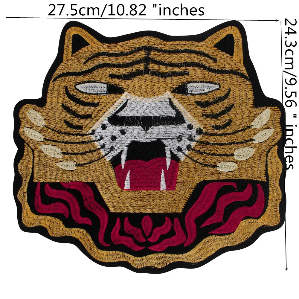 Large Animal Tiger Head Embroidery Patch Appliques Iron on Patches Badge Clothes Sewing