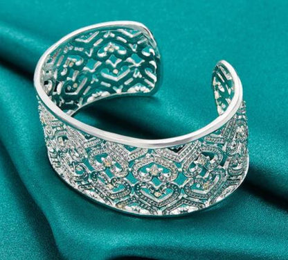 925 Sterling Silver Big 28mm Heart Wedding Engagement Fashion Charm Party Bangle Bracelet