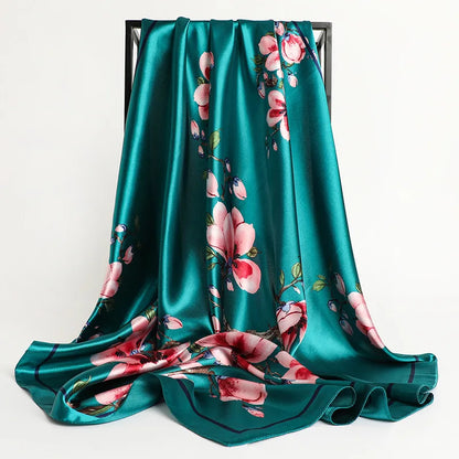 90cm Women Four Seasons Square Silk Satin Bandana Wrap Shawl Scarves Scarfs gpk2