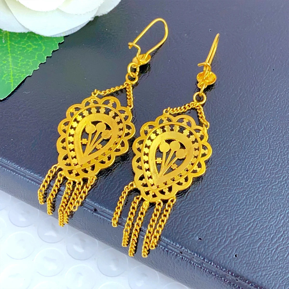 Dubai Ethiopia Tassel Gold Color African Women Bridal Wedding Drop Earrings