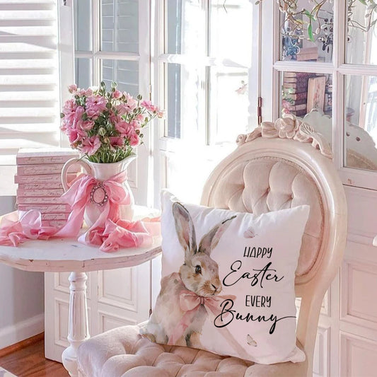 Holiday Easter Floral Bunny Farmhouse Cushion Cover Pillowcase Sofa Home Decor