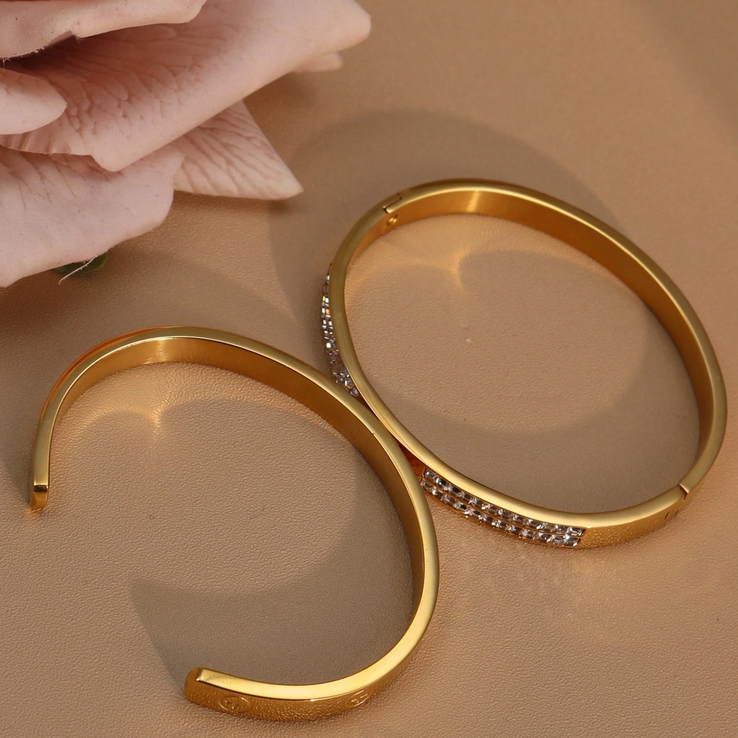 18K Gold-Plated Cross Screwdriver Stainless Steel Zircon Bangle Bracelet Women's Jewelry