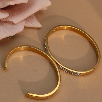 18K Gold-Plated Cross Screwdriver Stainless Steel Zircon Bangle Bracelet Women's Jewelry