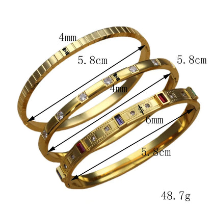 Women's cz Design Inlay Square Small Colored Zircon Stainless Steel Gold Color Bracelet Bangle