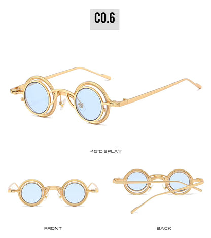 Women Round Two in One Pure Titanium Y2K Steampunk UV400 Sunglasses Glasses
