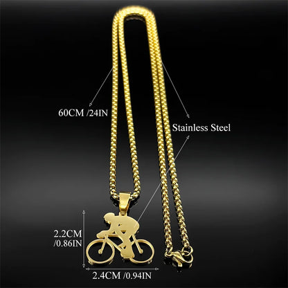 Bicycle Road Pendant Necklace for Men Stainless Steel Gold Color Sports Style Chain Jewelry Gifts accesorios para hombre kette