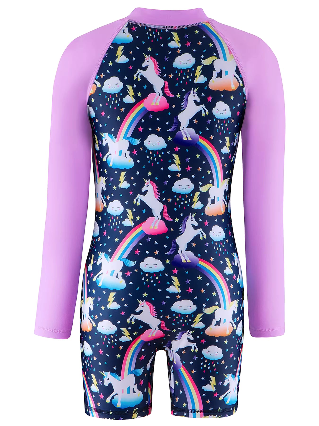 Kids Girls One-Piece Long Raglan Sleeve Animal Horse Print Rash Guard Boyleg Shorts Swimwear