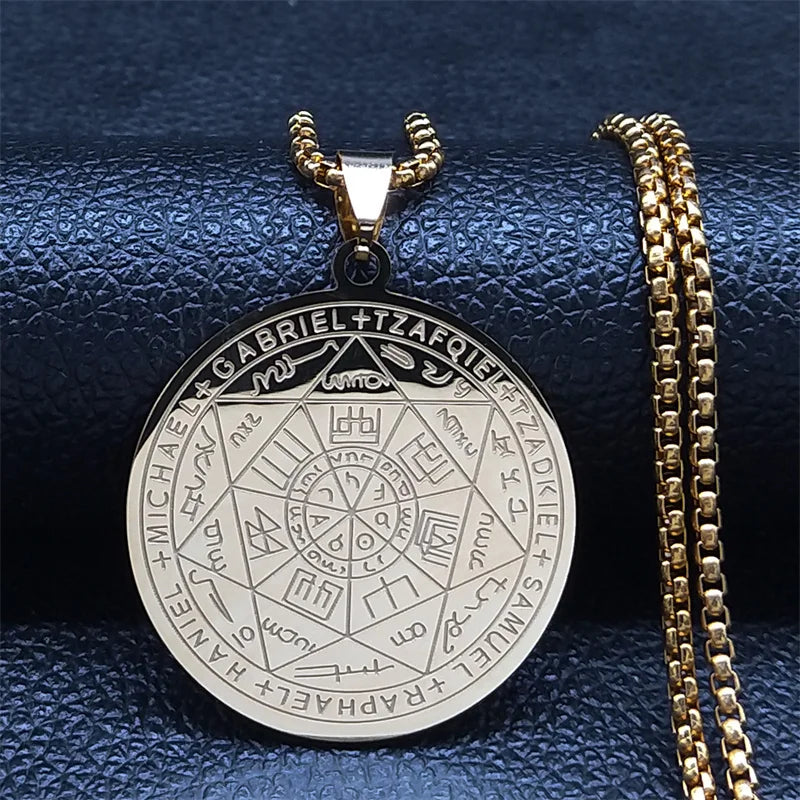 Men Seal of Solomon Talisman Protection Seven Archangels Amulet Stainless Steel Necklace