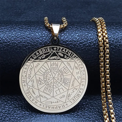 Men Seal of Solomon Talisman Protection Seven Archangels Amulet Stainless Steel Necklace