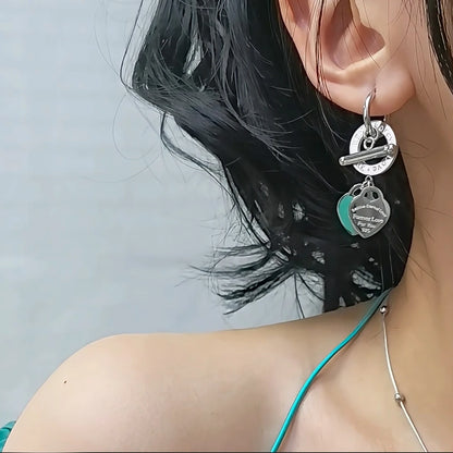 Stainless Steel Double Heart LOVE Pendant Love Party Wedding Earrings Jewelry