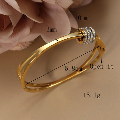 Women's Love Stainless Steel Crystal Bracelets Half Face Hollow Design Bracelet Bangle Jewelry Gifts