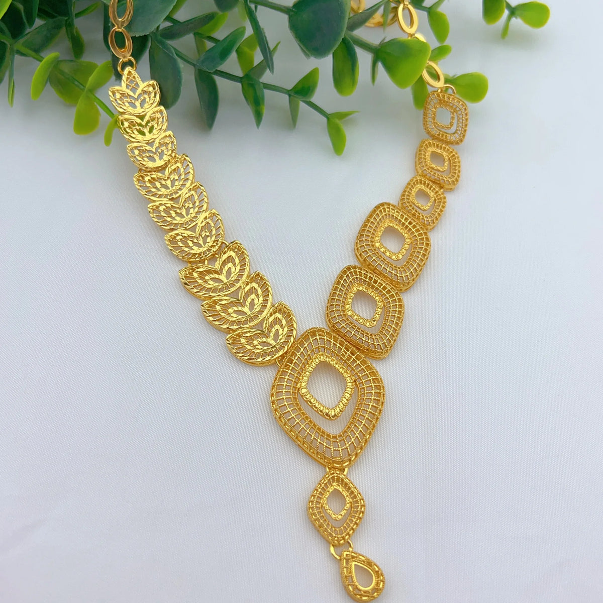 24K Gold Plated Women Wedding Dubai African Indian Brazilian Pendant Necklace Earrings