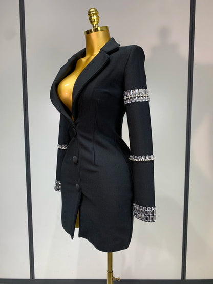Sexy Long Sleeve V Neck Beading Rhinestone Mini Bandage Celebrity Evening Party Birthday Dress
