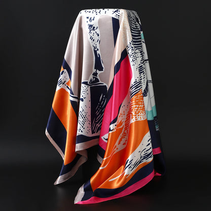 90cm Women Four Seasons Square Silk Satin Bandana Wrap Shawl Scarves Scarfs gfK4
