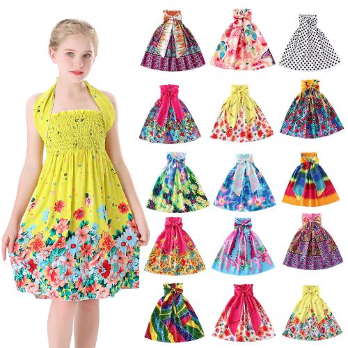 Kids Girls Floral Sling Ruffles Bohemian Beach Princess Birthday Party Dress w/ Necklaces