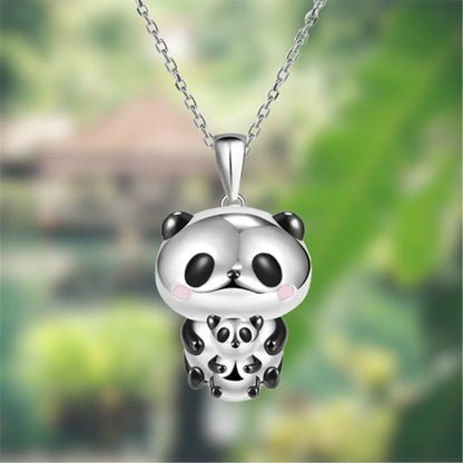 Women Cute Creative Mother Child Panda Hug Pendant Necklace