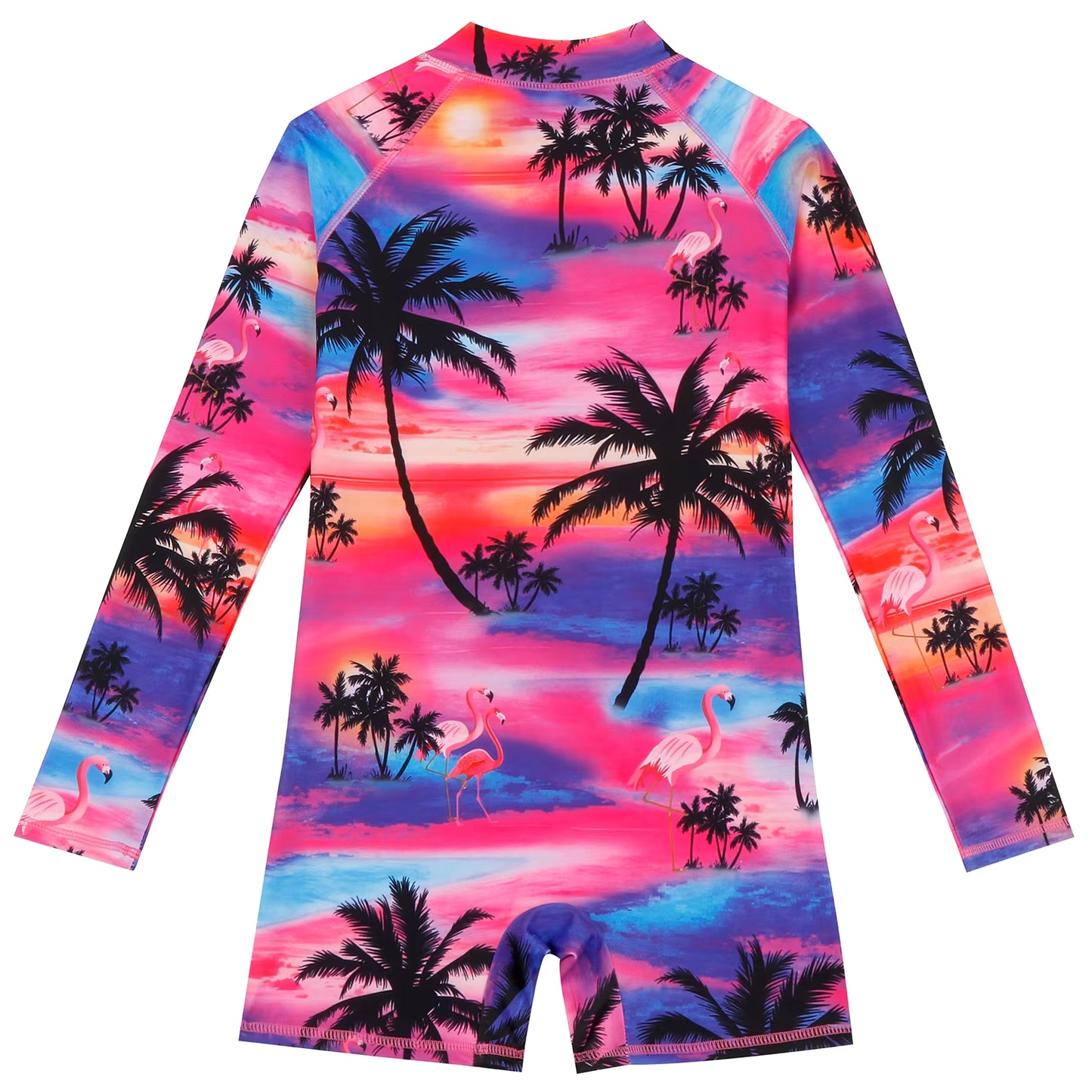 Girls Kids One-Piece Long Sleeve Hawaii Print Beach Boyleg Shorts Swimming Swimsuit