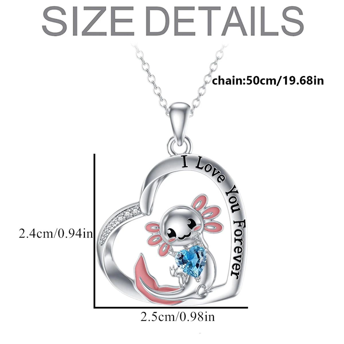 Women Fashion Cute Blue Crystal Axolotl Heart Necklace Gifts