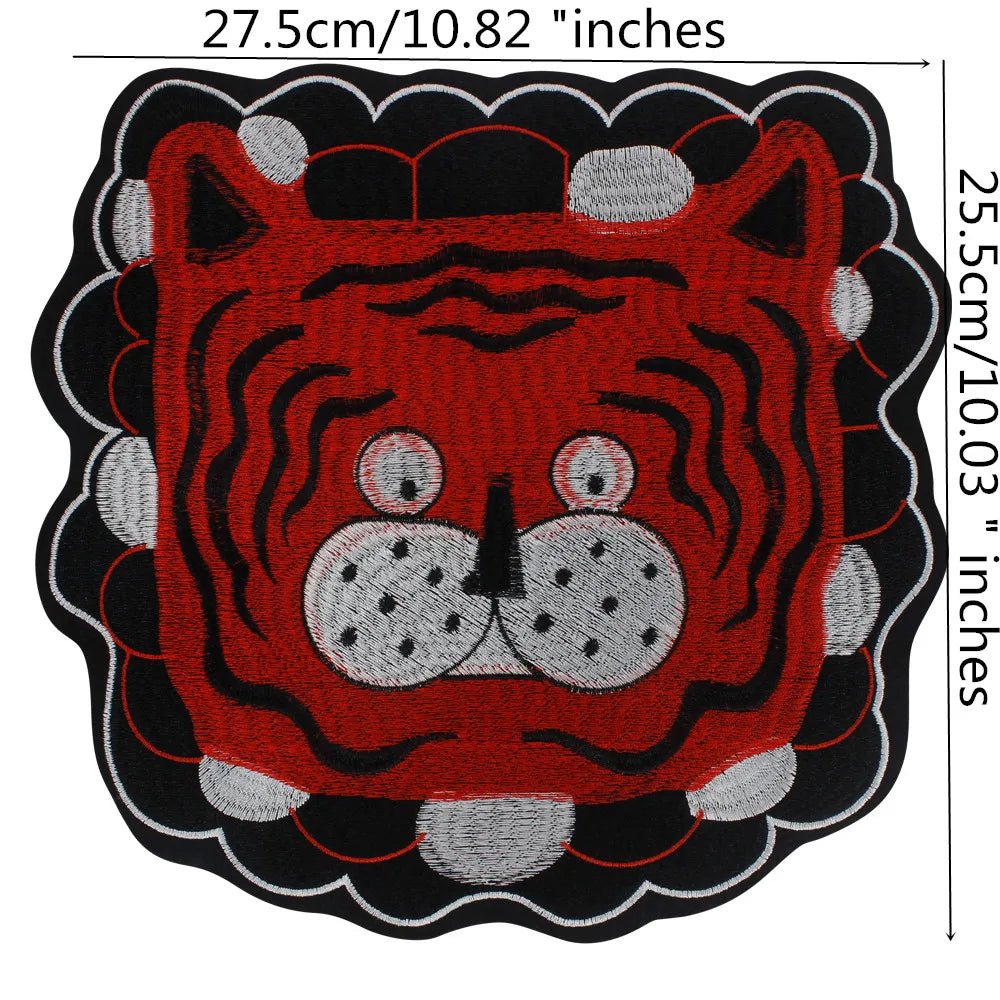 Large Animal Tiger Head Embroidery Patch Appliques Iron on Patches Badge Clothes Sewing