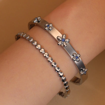 New Floral Blue Zircon Lentil Design 18K Gold Plated Stainless Steel Women's Bracelet Jewelry