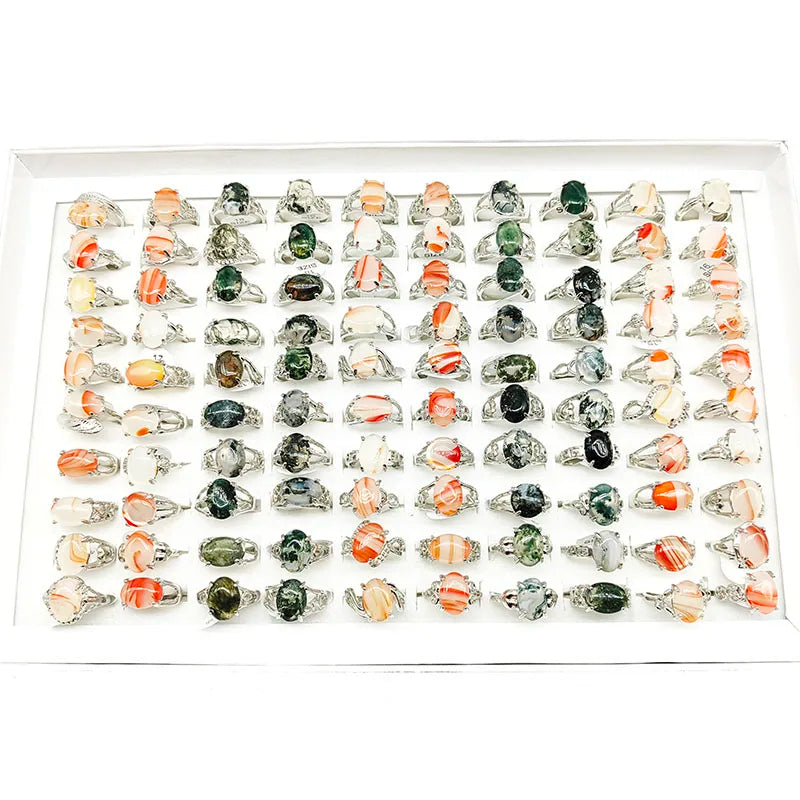 20pcs/Lot Wholesales Mixed Size Beauty Natural Green Stone Finger Rings