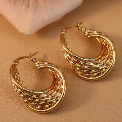 Women 18K Gold Plated Stainless Steel Fashion Wedding Party Earrings Jewelry Party Gift