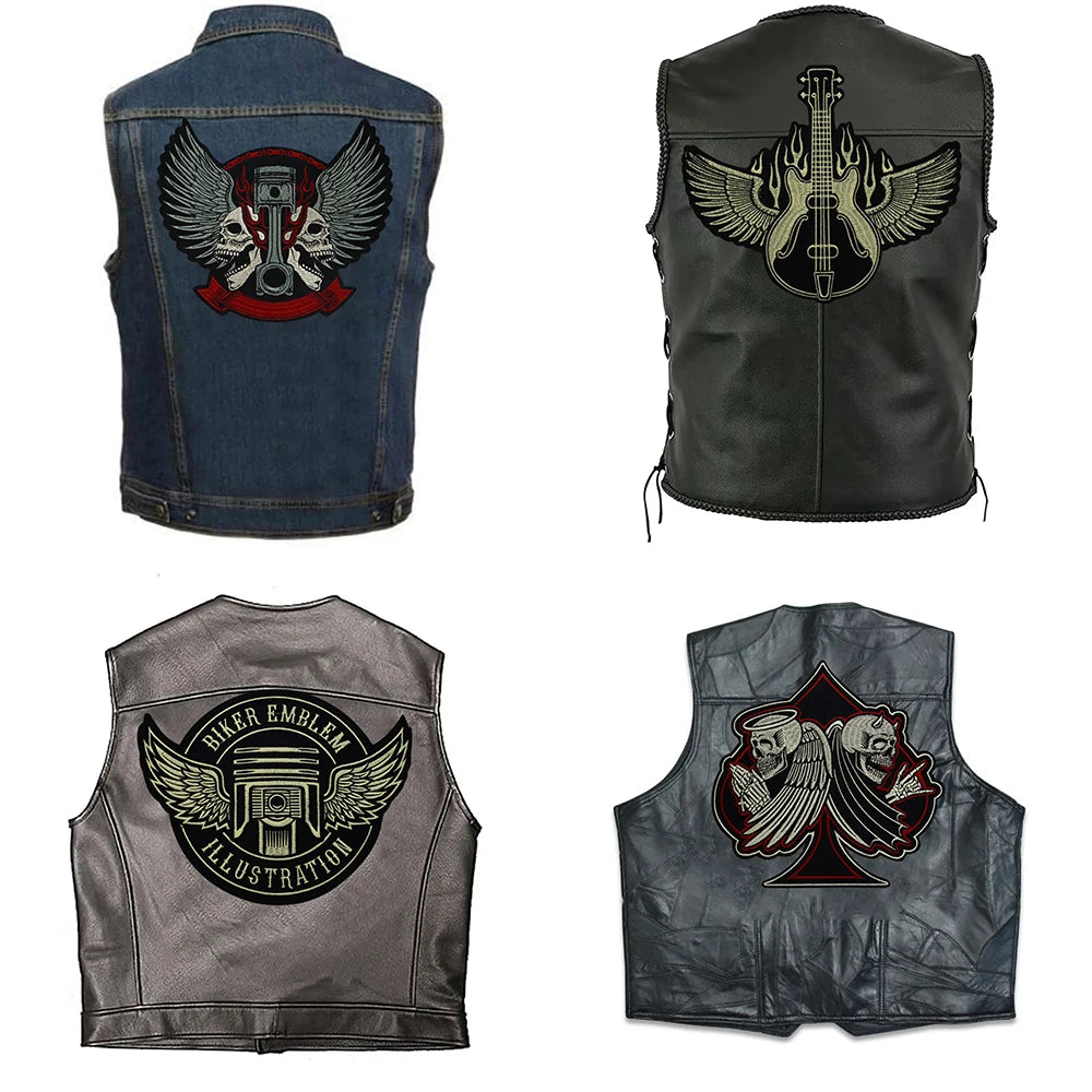 Large-Size Winged Skull Angel Biker Motorcycle Embroidered Patch Appliques Iron on Patches Badge Clothes Sewing