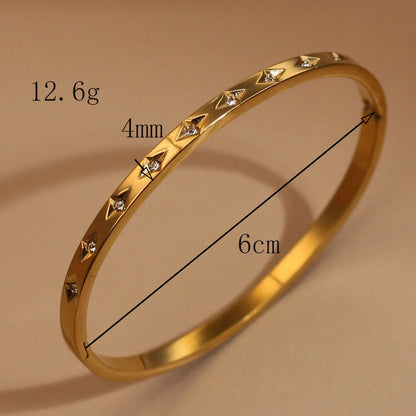 2-in-1 Women 18 K Gold Plated Zircon Stainless Steel Curved Bracelet Gift Bangle