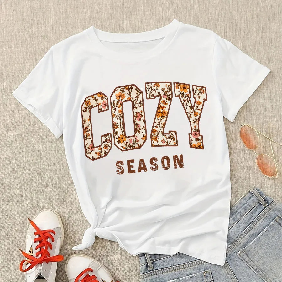 Cozy Season Fall Floral DIY Iron-On Heat Transfer Sticker Decal T-shirts Sweatshirts Bag Clothes Decor