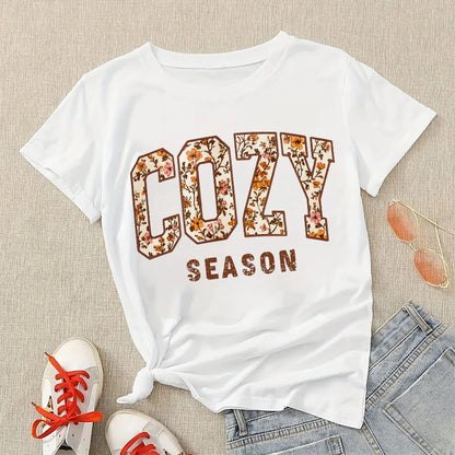 Cozy Season Fall Floral DIY Iron-On Heat Transfer Sticker Decal T-shirts Sweatshirts Bag Clothes Decor