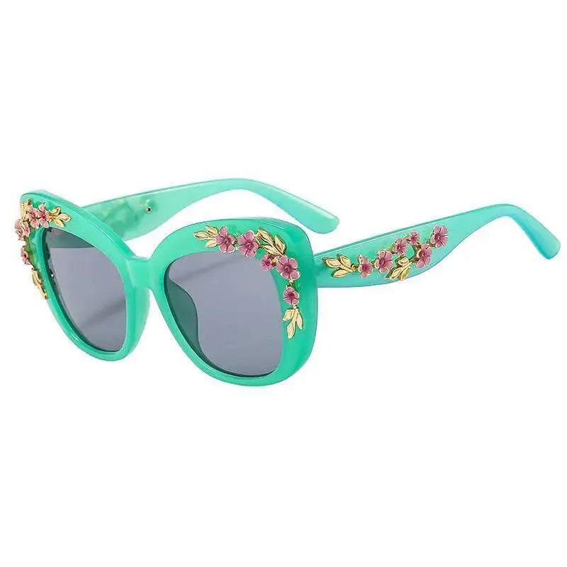 Women Rose Flower Cat Eye Queen Oversize Vintage Designer Sunglasses