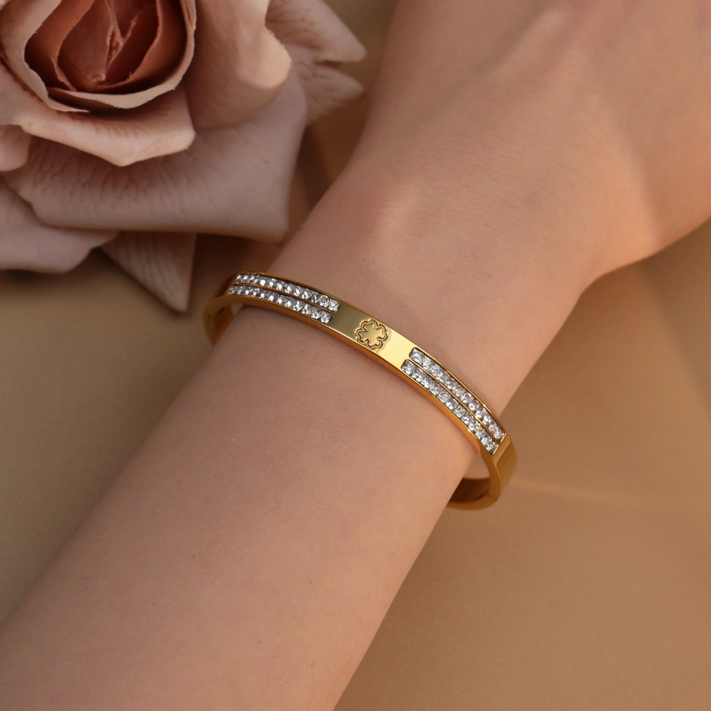 18K Gold-Plated Cross Screwdriver Stainless Steel Zircon Bangle Bracelet Women's Jewelry