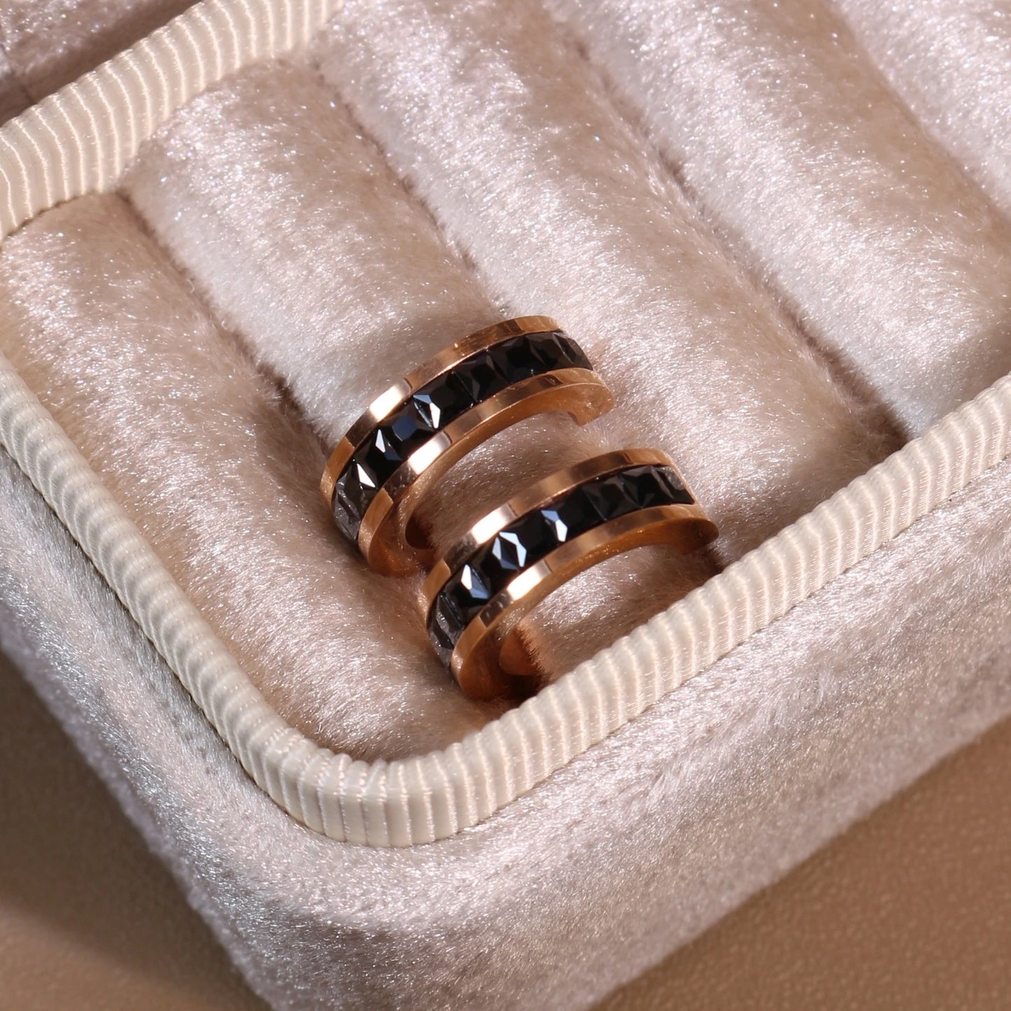 2-In-1 Women Rose Gold-Plated Stainless Steel Crystal Earrings Ring Jewelry Set