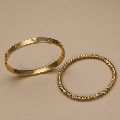 Luster Zircon Women's High Polished Stainless Steel Gold Color Bracelet Bangle Fashion Jewelry