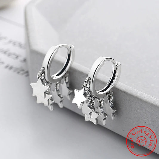Solid 925 Sterling Silver Fashion Bridal Wedding Star Drop Earrings