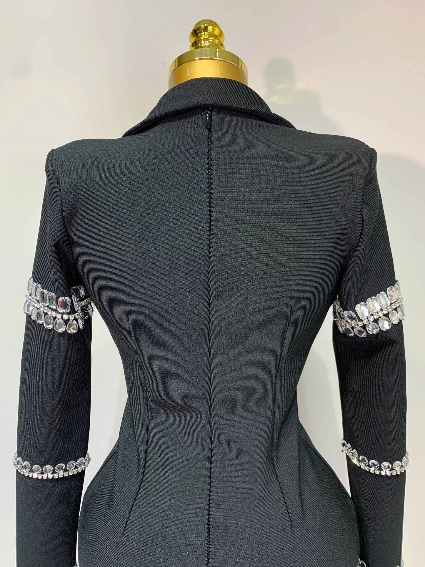 Sexy Long Sleeve V Neck Beading Rhinestone Mini Bandage Celebrity Evening Party Birthday Dress