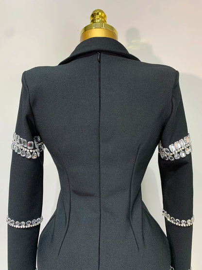 Sexy Long Sleeve V Neck Beading Rhinestone Mini Bandage Celebrity Evening Party Birthday Dress